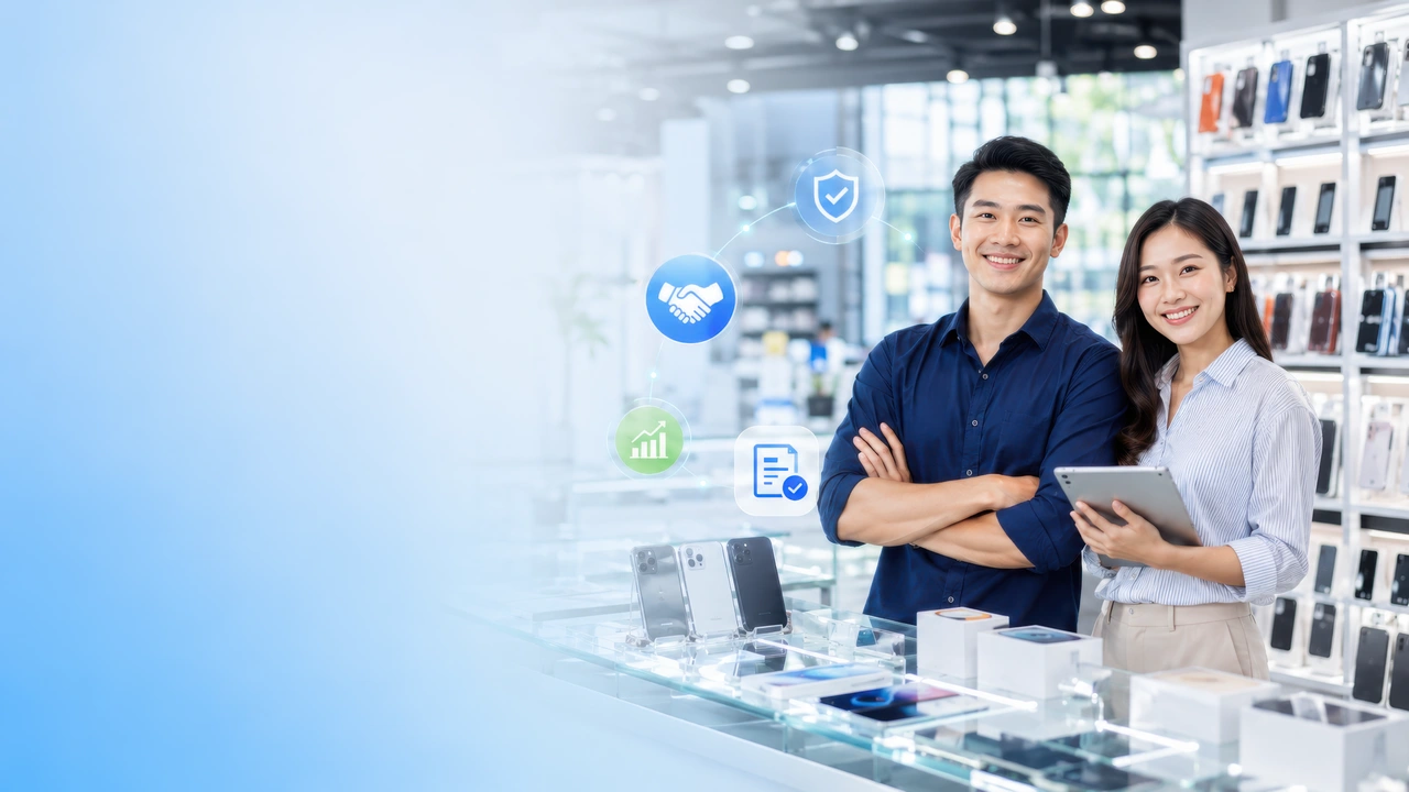 พาร์ตเนอร์ร้านมือถือ EasyPay พร้อมทีมงานในร้านค้ามือถือ